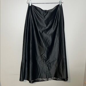 grey Satin A-Line Maxi Skirt midi length darted waist skirt